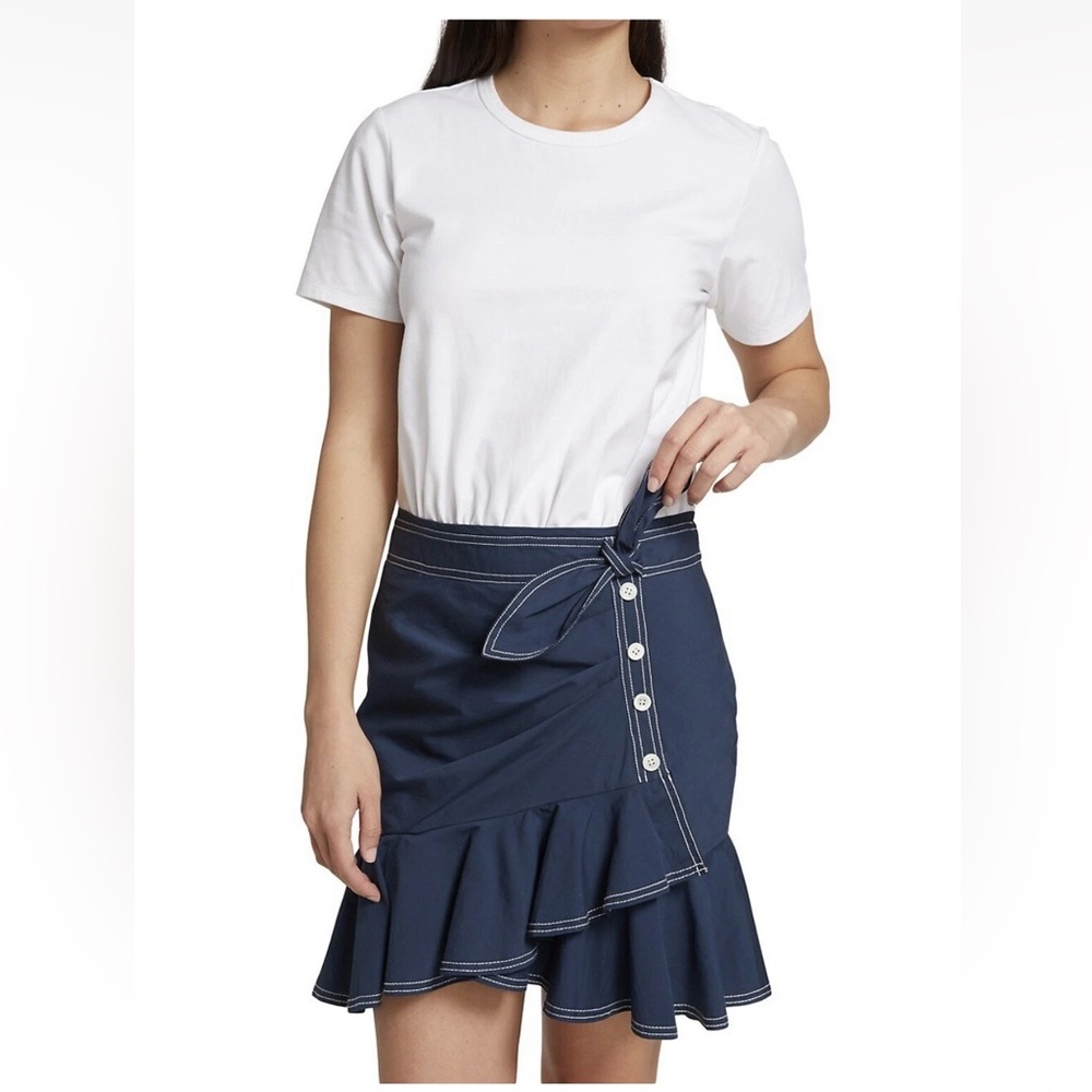 Veronica Beard White Tee Navy Blue Ruffle Mini Dress XS New! - Picture 5 of 5